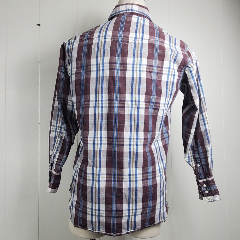 Vintage 70s plaid Wrangler button front shirt Size 15.5 - 34 Medium - Picture 6 of 10